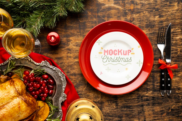 Top View Of Delicious Christmas Food Mock-Up Psd