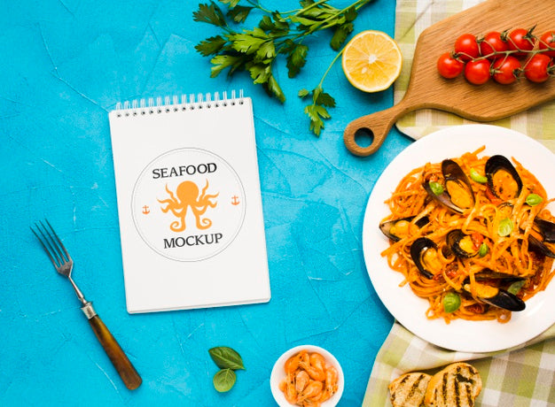 Top View Of Delicious Mussels Concept Psd