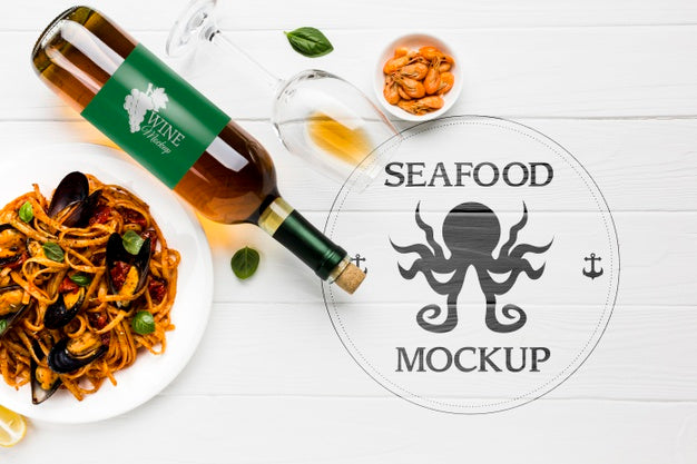 Top View Of Delicious Mussels Concept Psd