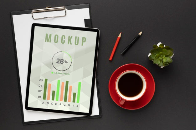 Top View Of Desk Concept Mock-Up Psd