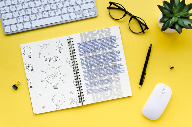 Top View Of Desk Concept Mock-Up Psd