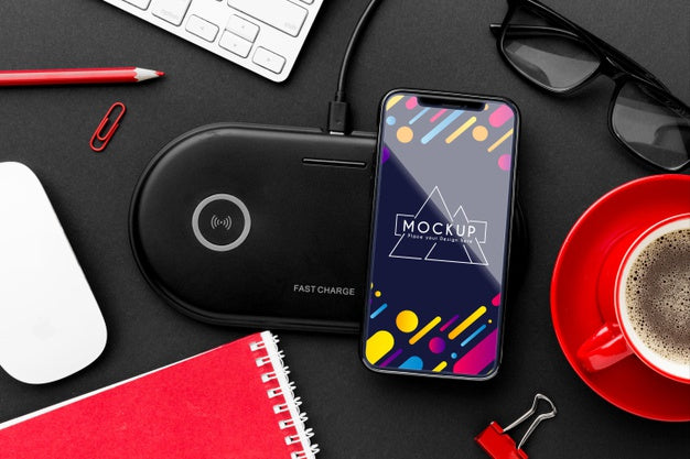 Top View Of Desk Concept Mock-Up Psd