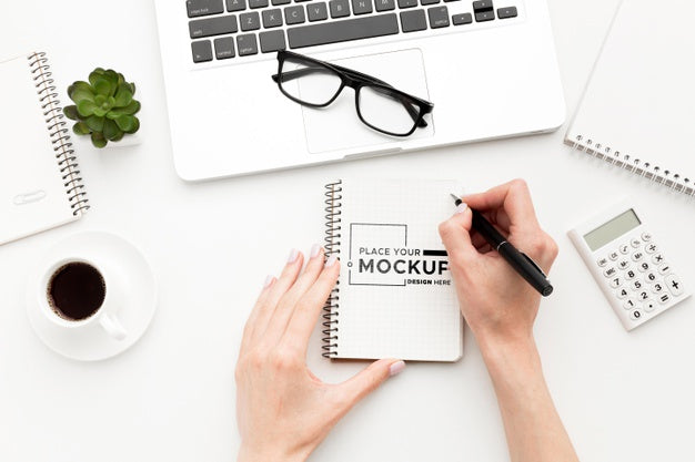 Top View Of Desk Concept Mock-Up Psd