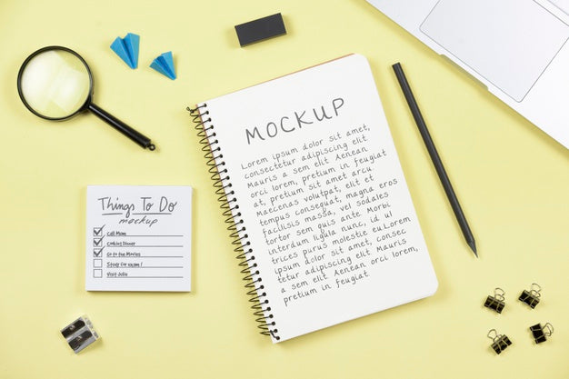 Top View Of Desk Concept Mock-Up Psd