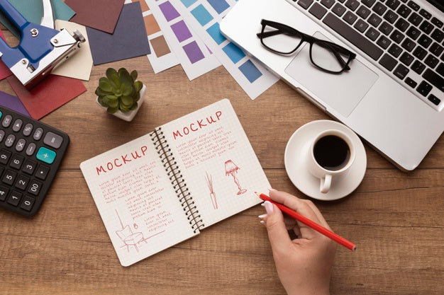 Top View Of Desk Concept Mock-Up Psd