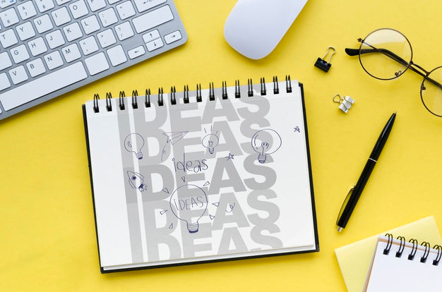 Top View Of Desk Concept Mock-Up Psd