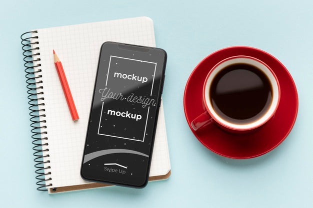 Top View Of Desk Concept Mock-Up Psd