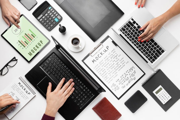 Top View Of Desk Concept Mock-Up Psd