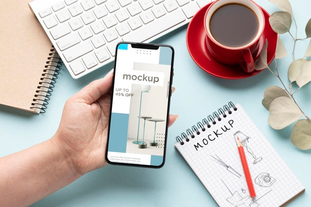 Top View Of Desk Concept Mock-Up Psd