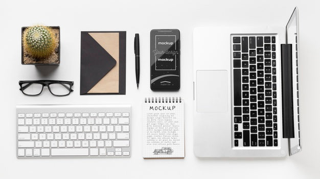 Top View Of Desk Concept Mock-Up Psd