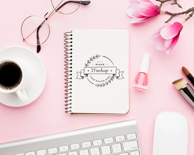 Top View Of Desk Concept Mock-Up Psd