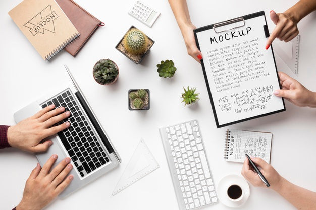 Top View Of Desk Concept Mock-Up Psd