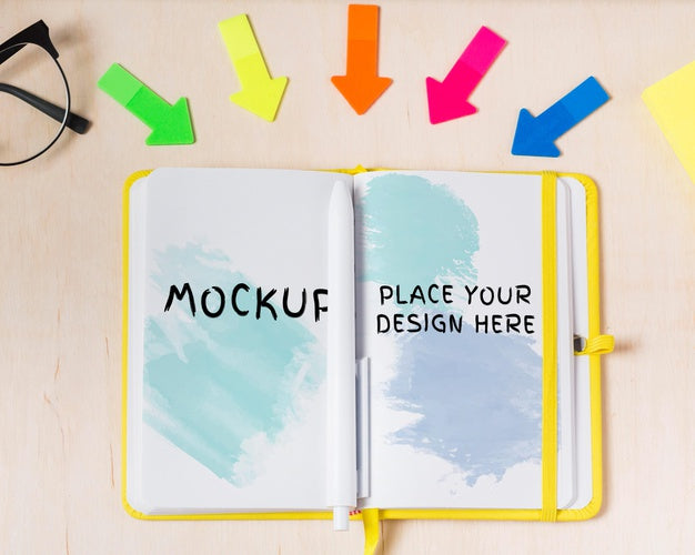 Top View Of Desk Concept With Agenda Mock-Up Psd