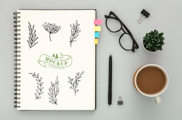 Top View Of Desk Surface With Coffee And Glasses Psd