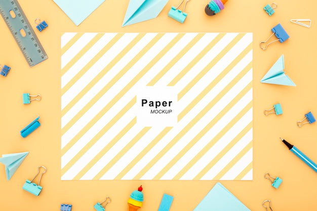 Top View Of Desk Surface With Essentials Psd