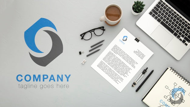 Top View Of Desk Surface With Laptop Psd