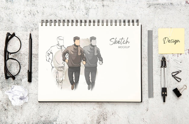 Top View Of Desk Surface With Notebook And Glasses Psd