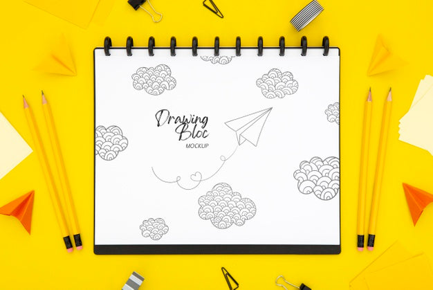 Top View Of Desk Surface With Notebook Psd