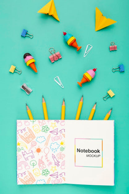 Top View Of Desk Surface With Pencils Psd