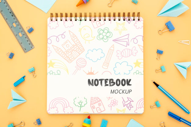 Top View Of Desk Surface With Ruler And Pencils Psd