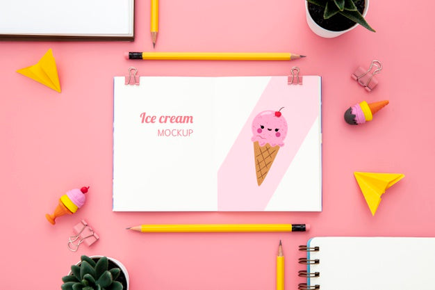 Top View Of Desk Surface With Succulents And Pencils Psd