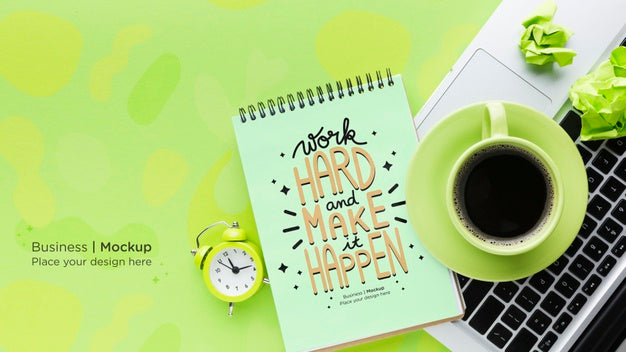 Top View Of Desk With Coffee And Laptop Psd