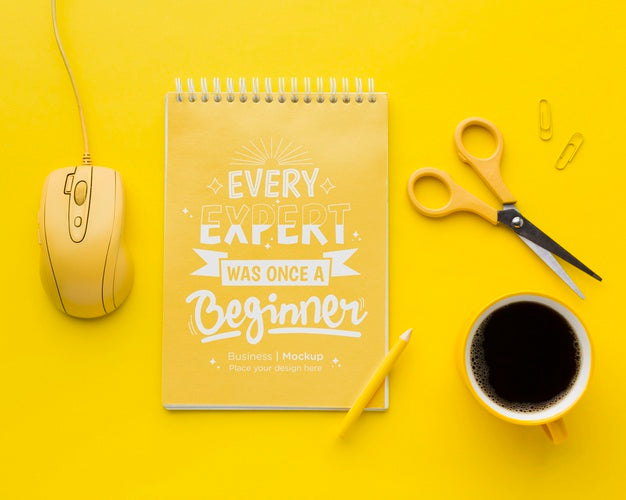 Top View Of Desk With Notebook And Coffee Psd