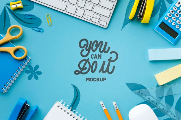 Top View Of Desk With Notebook And Erasers Psd