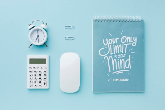 Top View Of Desk With Notebook And Mouse Psd