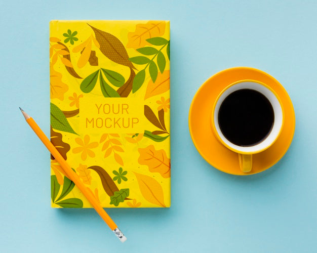 Top View Of Desk With Notepad And Coffee Psd