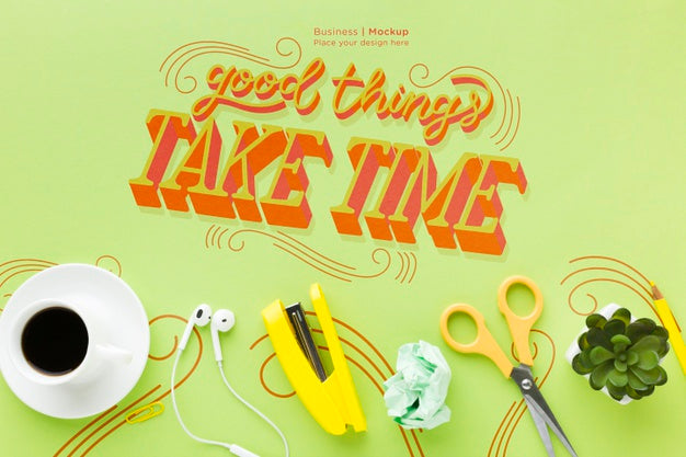 Top View Of Desk With Stapler And Coffee Psd