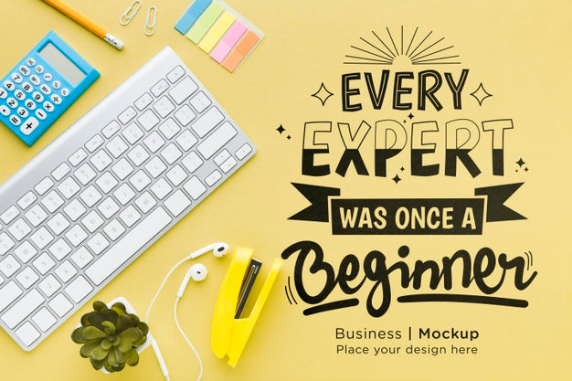 Top View Of Desk With Stapler And Keyboard Psd