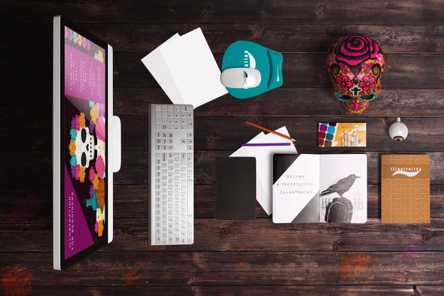 Top View Of Dia De Muertos Concept On Wooden Background Psd