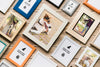 Top View Of Different Shaped Frames On Wooden Background Psd
