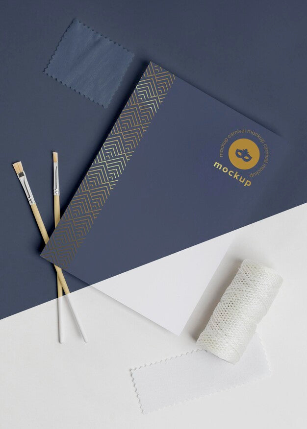 Top View Of Diy Carnival Invitation With Paint Brushes And Thread Psd