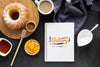 Top View Of Donuts With Coffee And Fruit Psd