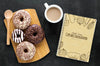 Top View Of Donuts With Coffee And Notebook Psd