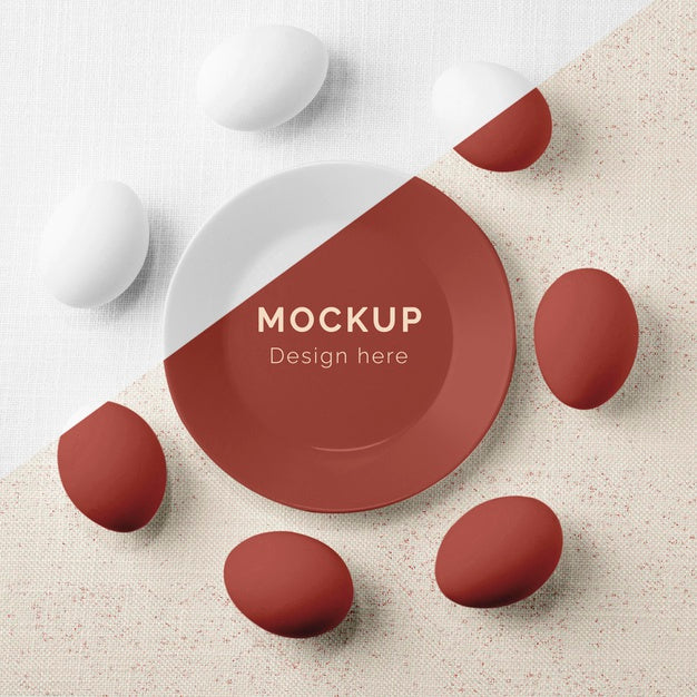 Top View Of Eggs On Plate Mock-Up Psd