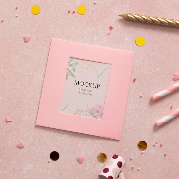 Top View Of Elegant Birthday Card With Candle Psd