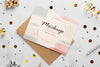 Top View Of Elegant Birthday Card With Ribbon And Confetti Psd