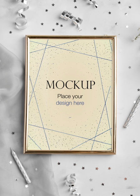Top View Of Elegant Birthday Frame With Confetti Psd