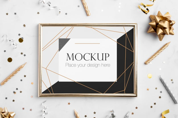 Top View Of Elegant Birthday Frame With Ribbon Psd