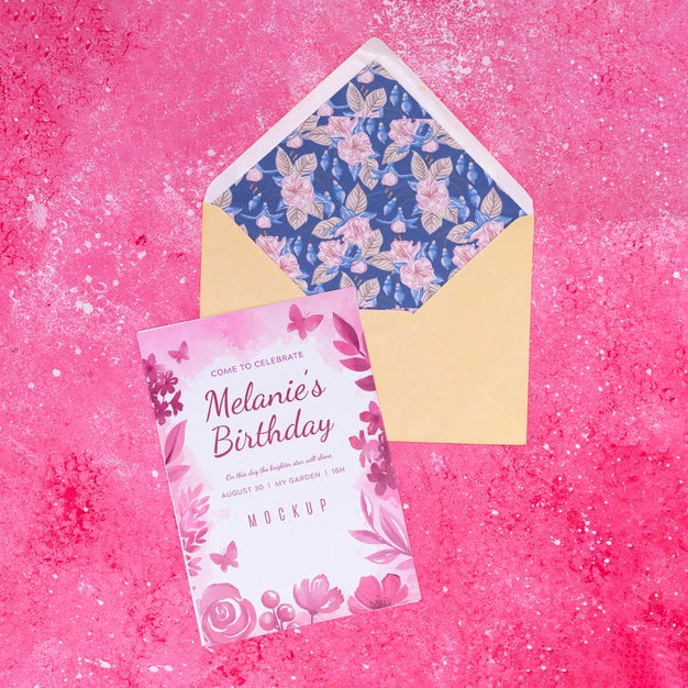 Top View Of Envelope With Birthday Card Psd