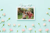 Top View Of Family Frame With Spring Roses Psd