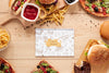 Top View Of Fast Food On Wooden Table With Notebook Mock-Up Psd