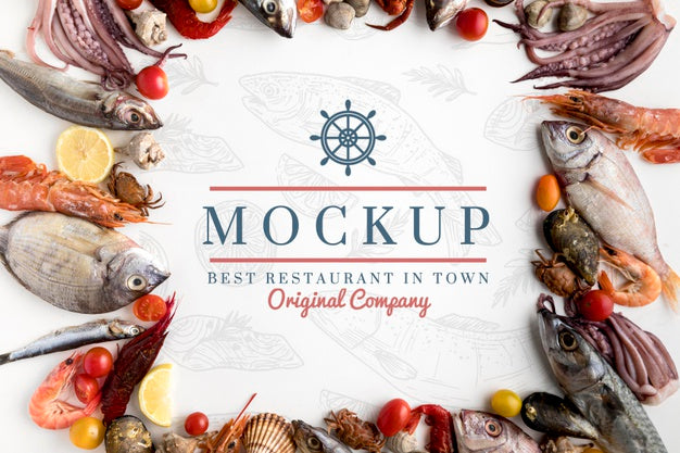 Top View Of Fish With Shrimp And Other Crustaceans Psd