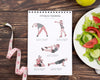 Top View Of Fitness Notebook With Salad And Measuring Tape Psd