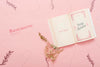 Top View Of Flowers And Open Book Psd