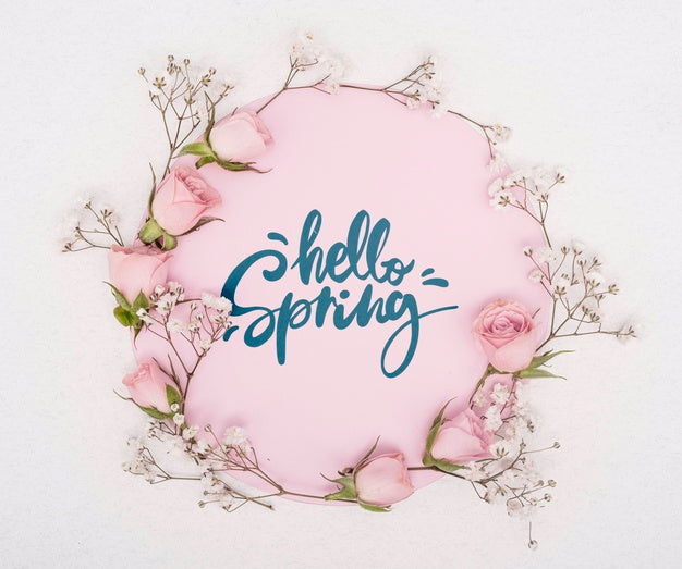 Top View Of Flowers And Pink Spring Roses Psd