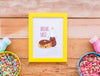 Top View Of Frame And Cereals On Wooden Table Psd